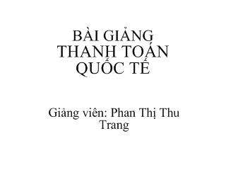 Bài giảng Thanh toán quốc tế