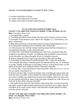 Câu hỏi ôn tập và trả lời môn Nguyên lý cơ bản CN Mác - Lênin