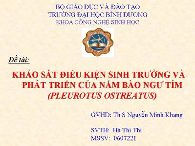 Đề tài Khảo sát điều kiện sinh trưởng và phát triển của nấm bào ngư tím