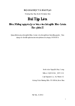 Đề tài Quan điểm của chủ nghĩa Mác - Lênin về chủ nghĩa tư bản độc quyền, vận dụng về vấn đề nghiên cứu trên phân tích công ty TOYOTA