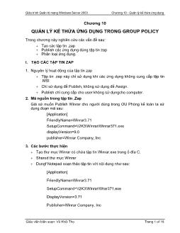 Giáo trình Quản trị mạng Windows Server 2003 - Chương 10: Quản lý kế thừa ứng dụng trong Group Policy