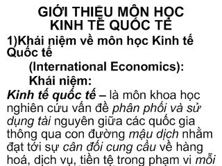 Giới thiệu môn học Kinh tế quốc tế