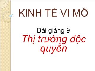 Kinh tế vi mô - Bài giảng 9: Thị trường độc quyền