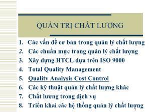 Quản trị chất lượng - Bài 5: Quality Analysis Cost Control