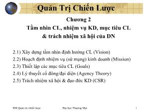 Quản trị chiến lược - Chương 2: Tầm nhìn chiến lược, nhiệm vụ kinh doanh, mục tiêu chiến lược và trách nhiệm xã hội của doanh nghiệp