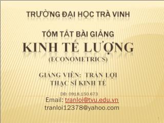 Tóm tắt bài giảng Kinh tế lượng - Giới thiệu môn Kinh tế lượng