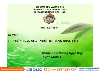 Đề tài Qui trình sản xuất nước khoáng đóng chai