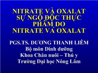 Nitrate và Oxalat sự ngộ độc thực phẩm do Nitrate và Oxalat