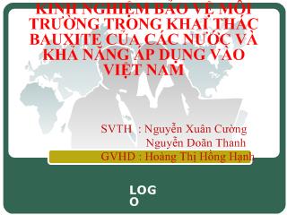 Báo cáo Kinh nghiệm bảo vệ môi trường trong khai thác bauxite của các nước và khả năng áp dụng vào Việt Nam