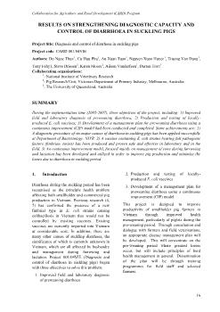 Báo cáo Nghiên cứu khoa học Results on strengthening diagnostic capacity and control of diarrhoea in suckling pigs