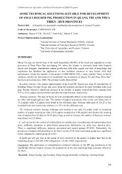 Báo cáo Nghiên cứu khoa học Some technical solutions suitable for development of smallholder pig production in Quang Tri and Thua Thien - Hue provinces