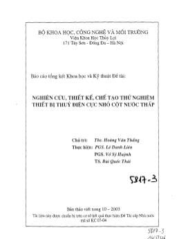 Báo cáo Nghiên cứu, thiết kế, chế tạo thử nghiệm thiết bị thủy điện cực nhỏ cột nước thấp