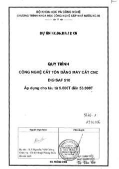 Báo cáo Quy trình công nghẹ cắt tôn bằng máy cắt CNC Digisaf 510 Áp dụng cho tàu từ 5000T đến 53000T