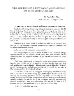 Đề tài Chính sách tiền lương: Thực trạng, vấn đề và yêu cầu đặt ra cho giai đoạn 2011 - 2015