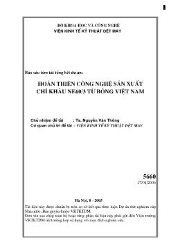 Đề tài Hoàn thiện công nghệ sản xuất chỉ khâu NE60/3 từ bông Việt Nam
