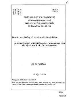 Đề tài Nghiên cứu công nghệ chế tạo vải cacbon hoạt tính bảo vệ sức khỏe và quản lý môi trường