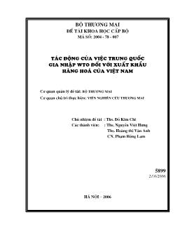 Đề tài Tác động của việc Trung Quốc gia nhập WTO đối với xuất khẩu hàng hóa của Việt Nam