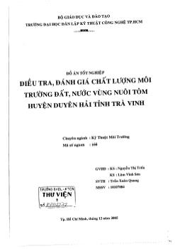 Đồ án Điều tra đánh giá chất lượng môi trường đất , nước vùng nuôi tôm huyện duyên hải tỉnh Trà Vinh