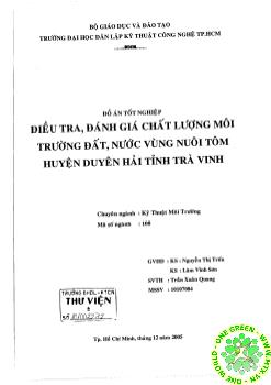 Đồ án Phân tích, điều tra, đánh giá chất lượng môi trường đất, nước vùng nuôi tôm huyện duyên hải tỉnh Trà Vinh