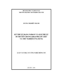 Luận văn Kỹ thuật mạng Nơron và giải thuật di truyền trong khai phá dữ liệu và thử nghiệm ứng dụng