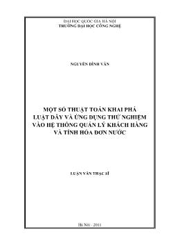 Luận văn Một số thuật toán khai phá luật dãy và ứng dụng thử nghiệm vào hệ thống quản lý khách hàng và tính hóa đơn nước