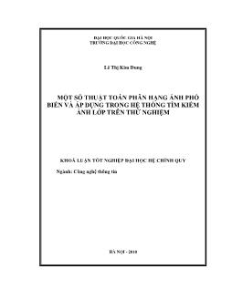 Luận văn Một số thuật toán phân hạng ảnh phổ biến và áp dụng trong hệ thống tìm kiếm ảnh lớp trên thử nghiệm - Lê Thị Kim Dung