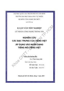 Luận văn Nghiên cứu các đặc trưng tiếng Việt áp dụng vào nhận dạng tiếng nói tiếng Việt