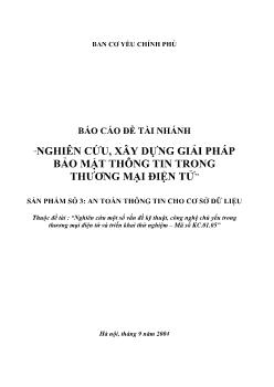 Báo cáo Nghiên cứu, xây dựng giải pháp bảo mật thông tin trong thương mại điện tử: An toàn thông tin cho cơ sở dữ liệu
