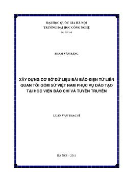 Luận văn Xây dựng cơ sở dữ liệu bài báo điện tử liên quan tới gốm sứ Việt Nam phục vụ đào tạo tại học viện báo chí và tuyên truyền
