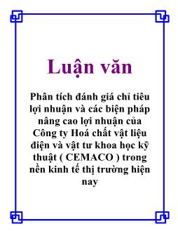 Luận văn Quá trình phân tích đánh giá chỉ tiêu lợi nhuận và các biện pháp nâng cao lợi nhuận của Công ty Hoá chất vật liệu điện và vật tư khoa học kỹ thuật (CEMACO) trong nền kinh tế thị trường hiện nay