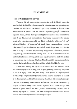 Đề tài Hoàn thiện các giải pháp thu hút vốn đầu tư vào khu kinh tế thương mại đặc biệt Lao Bảo