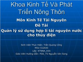 Đề tài Quản lý sử dụng hợp lí tài nguyên nước cho thủy điện
