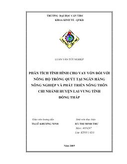 Luận văn Phân tích tình hình cho vay vốn đối với nông hộ trồng quýt tại ngân hàng nông nghiệp và phát triển nông thôn chi nhánh huyện Lai Vung tỉnh Đồng Tháp