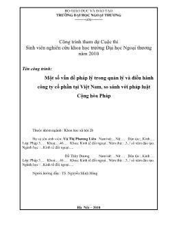 Đề tài Một số vấn đề pháp lý trong quản lý và điều hành công ty cổ phần tại Việt Nam, so sánh với pháp luật Cộng hòa Pháp