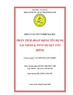 Khóa luận Phân tích hoạt động tín dụng tại ngân hàng nông nghiệp và phát triển nông thôn huyện Tân Hồng