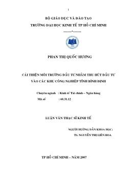 Luận văn Cải thiện môi trường đầu tư nhằm thu hút đầu tư vào các khu công nghiệp tỉnh Bình Định