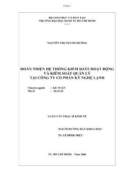 Luận văn Hoàn thiện hệ thống kiểm soát hoạt động và kiểm soát quản lý tại công ty cổ phần kỹ nghệ lạnh