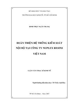 Luận văn Hoàn thiện hệ thống kiểm soát nội bộ tại công ty Nuplex Resins Việt Nam