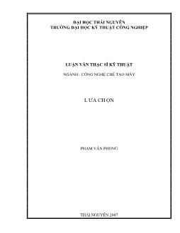 Luận văn Lựa chọn chế độ cắt nhằm tăng tuổi bền của dao phay ngón phủ pvd-Tin sử dụng phay khuôn ép đúc áp lực skd61
