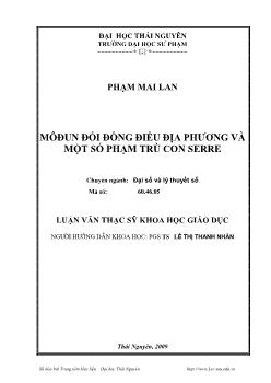 Luận văn Môđun đối đồng điều địa phương và một số phạm trù con serre
