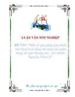 Luận văn Một số giải pháp góp phần mở rộng hoạt động tín dụng tại ngân hàng Sài Gòn Thương Tín chi nhánh Nguyễn Văn Cừ