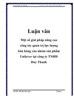 Luận văn Một số giải pháp nâng cao công tác quản trị lực lượng bán hàng của nhóm sản phẩm Unilever tại công ty TNHH Duy Thanh