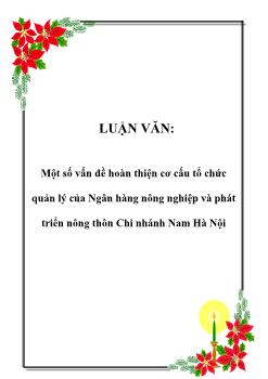 Luận văn Một số vấn đề hoàn thiện cơ cấu tổ chức quản lý của Ngân hàng nông nghiệp và phát triển nông thôn Chi nhánh Nam Hà Nội