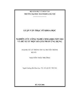 Luận văn Nghiên cứu công nghệ CDMA2000 1xev-Do và đề xuất một số giải pháp ứng dụng