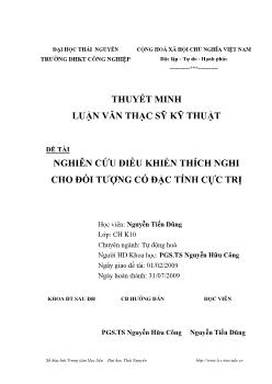 Luận văn Nghiên cứu điều khiển thích nghi cho đối tượng có đặc tính cực trị