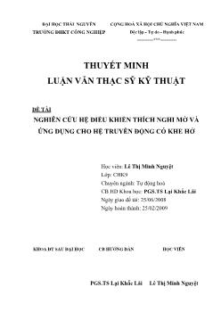 Luận văn Nghiên cứu hệ điều khiển thích nghi mờ và ứng dụng cho hệ truyền động có khe hở