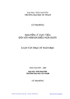 Luận văn Nguyên lý cực tiểu đối với hàm đa điều hoà dưới