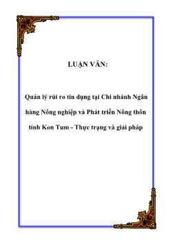 Luận văn Tìm hiểu quản lý rủi ro tín dụng tại chi nhánh ngân hàng nông nghiệp và phát triển nông thôn tỉnh Kon Tum: Thực trạng và giải pháp