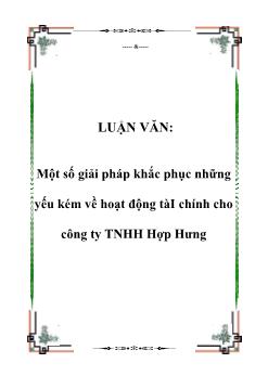 Luận văn Tìm một số giải pháp khắc phục những yếu kém về hoạt động tàI chính cho công ty TNHH Hợp Hưng