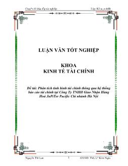 Báo cáo Luận văn Phân tích tình hình tài chính thông qua hệ thống tài chính tại Công ty TNHH giao nhận hàng hoá JuPiTer Pacific chi nhánh Hà Nội